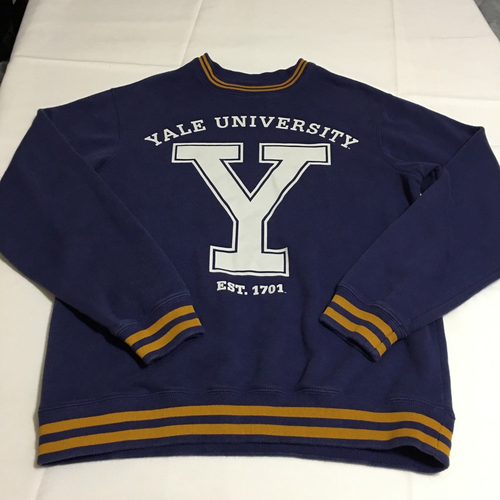 Yale University Sweatshirt Small Navy Blue Varsity Stripe Crewneck